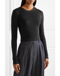 Michael Kors Michl Kors Collection Cropped Ribbed Wool Blend Sweater Black