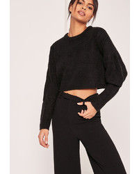 Missguided Black Cropped Brushed Yarn Sweater