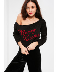 Missguided Black Merry Kissmas Cropped Sweater