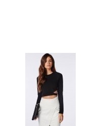Missguided Long Sleeve Cut Out Crop Top Black