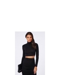 Missguided Roll Neck Long Sleeve Crop Top Black