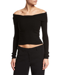A.L.C. Rayne Cropped Overlap Ribbed Sweater Black