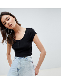 Asos Tall Asos Design Tall Short Sleeve Crop Top With Button Front In Black