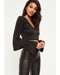 Missguided Black Layered Frill Sleeve Crop Top