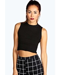 Boohoo Abigail Ribbed High Neck Crop Top