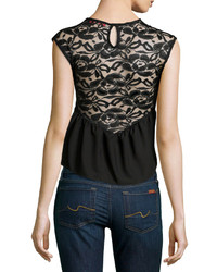 Casual Couture Lace Back Peplum Crop Top Black