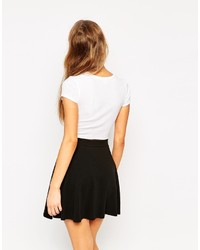Asos Collection Crop Top In Rib With Short Sleeves And V Neck