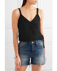 Madewell Cropped Cotton Blend Boucl Wrap Top Black
