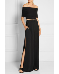 Rosetta Getty Cropped Off The Shoulder Stretch Jersey Top Black