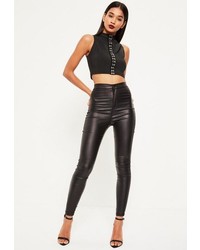 Missguided Hook And Eye Detail Panelled Crop Top Black