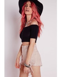 Missguided Hook And Eye Ribbed Crop Top Black