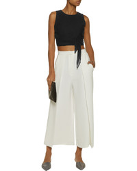 Elizabeth and James Judith Cropped Crepe And Silk Chiffon Paneled Top