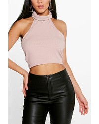 Boohoo Lily Roll Neck Ribbed Crop Top