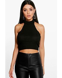 Boohoo Lily Roll Neck Ribbed Crop Top