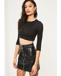 Missguided Black Crew Neck Ribbed Crop Top