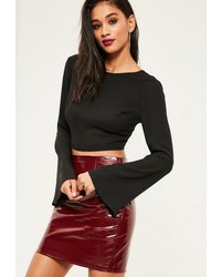 Missguided Black Flare Sleeve Open Back Crop Top