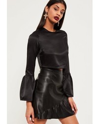 Missguided Black Flared Sleeved Crop Top