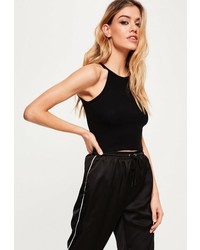 Missguided Black Ribbed High Neck Crop Top