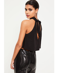 Missguided Black Slinky Tie Back Cropped Top