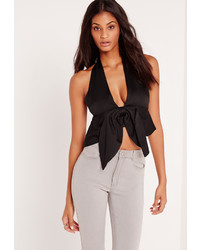Missguided Bow Front Halter Crop Black
