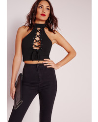 Missguided Choker Lace Up Crop Top Black