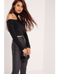 Missguided Choker Neck Ribbed Crop Top Black
