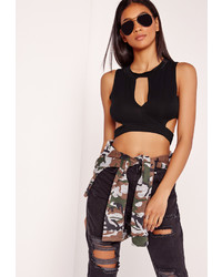 Missguided Cut Out Wrap Crop Top Black