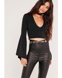 Missguided Flared Sleeve Crop Top Black