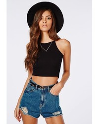 Missguided Lynne Ribbed High Neck Crop Top Black