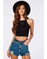 Missguided Lynne Ribbed High Neck Crop Top Black