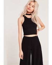 Missguided Ribbed Choker Curve Neck Crop Top Black