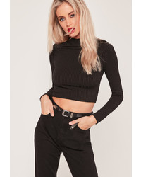 Missguided Ribbed High Neck Crop Top Black