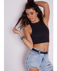 Missguided Ribbed Racer Crop Top Black