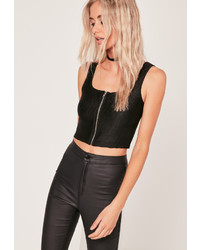 Missguided Sheen Ribbed Open Back Crop Top Black