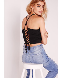 Missguided Triangle Lace Back Crop Top Black