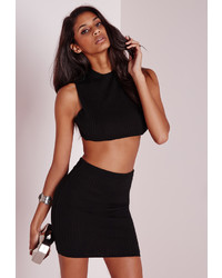 Missguided Wrap Back Knit Ribbed Crop Top Black