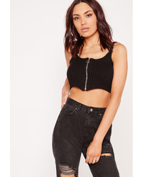 Missguided Zip Up Knit Crop Top Black