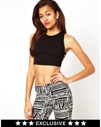 Motel Crop Top With Laddered Side Black