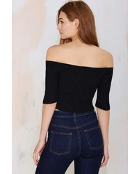 Factory Off And On Ribbed Crop Top Black