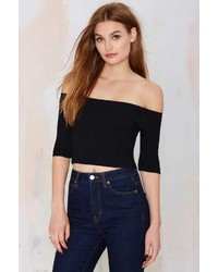 Factory Off And On Ribbed Crop Top Black