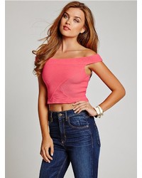 GUESS Off The Shoulder Ottoman Crop Top