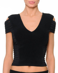 Versace Short Sleeve Multi Slit Crop Top Black