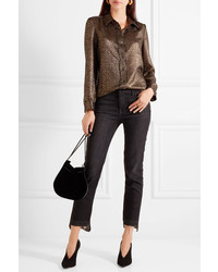 Vanessa Seward Caprice Patent Leather Trimmed Velvet Shoulder Bag Black