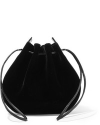 Vanessa Seward Caprice Patent Leather Trimmed Velvet Shoulder Bag Black