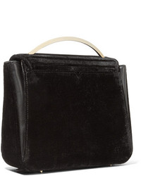 Eddie Borgo Colt Tech Leather Trimmed Velvet Shoulder Bag Black
