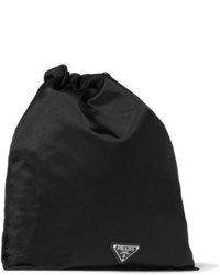 Prada Leather Trimmed Embellished Shell Shoulder Bag Black