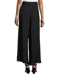 Chelsea & Theodore Belted Crepe Palazzo Pants Black
