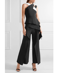 Roland Mouret Caldwell Cropped Layered Stretch Crepe Wide Leg Pants Black