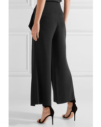 Roland Mouret Caldwell Cropped Layered Stretch Crepe Wide Leg Pants Black