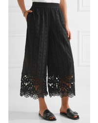 Opening Ceremony Cropped Broderie Anglaise Cotton Wide Leg Pants Black